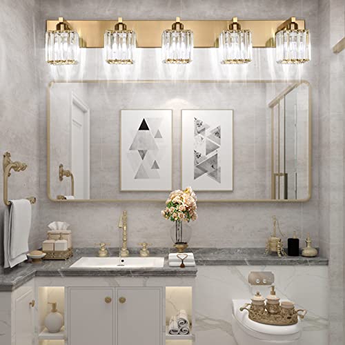 Bathroom Vanity Lights Fixtures Crystal Vanity Light 5 Light Modern Brass Bathroom Lighting Fixtures