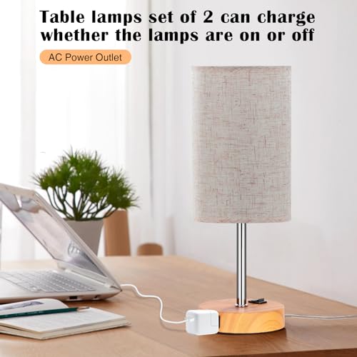 Wood Grain Table Lamp Set of 2 for Bedroom (2 Count)