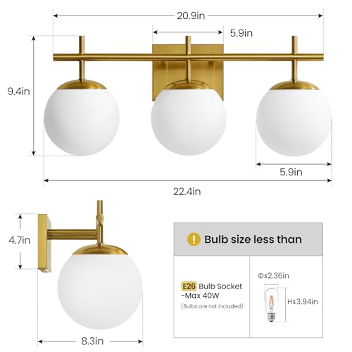 Gold Bathroom Light Fixtures (3 Count)