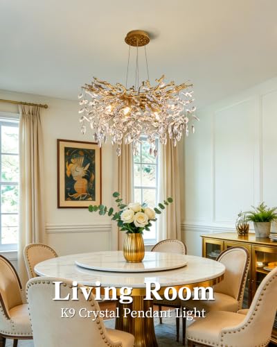 Modern Tree Branch Crystal Chandelier Luxury Gold Crystal Pendant Lighting 23.6" Contemporary 8