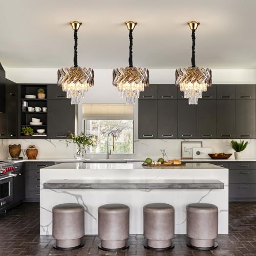 12" Gold Modern Crystal Chandelier Top K9 Round Crystals Chandeliers Adjustable Ceiling Light Fixture 3