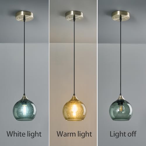 Gray Green Glass Pendant Lights Kitchen Island Lighting Globe Pendant Light Fixtures Modern Pendant Lighting for Kitchen Island Bedroom Living Dining Room Light Fixture (2 Count)