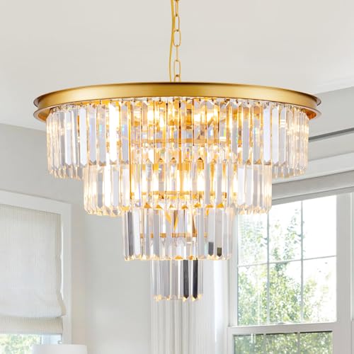 10 Light Modern Gold Crystal Chandelier for Dining Room 24'' Dining Room Light Fixture Contemporary Pendant Round 4