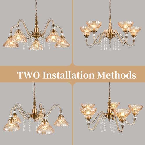 5 Light Vintage Chandelier in Matte Antique Brass Finish with Amber Flower (5-Light / Antique Brass and Amber)