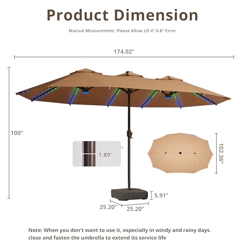 15Ft Patio Umbrella With Multicolor Solar Light