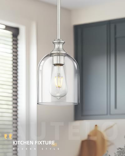 2 Pack Brushed Nickel Pendant Lights Kitchen Island Cylinder Glass (2 Count)