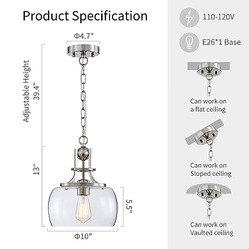 Chandelier Rustic Farmhouse Industrial Round Ceiling Pendant LED Light Fixture with Clear Glass Shades for Dining Room Kitchen Island Foyer Entryway