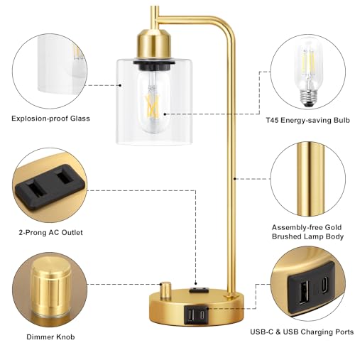 Industrial Table Lamp for Bedroom Set of 2 (2 Count)
