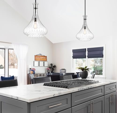 7-2265-1-89 Bristo Industrial Clear Fluted Glass Pendant, 1-Light 60 Watt, 20" H x 14" W, Matte Black