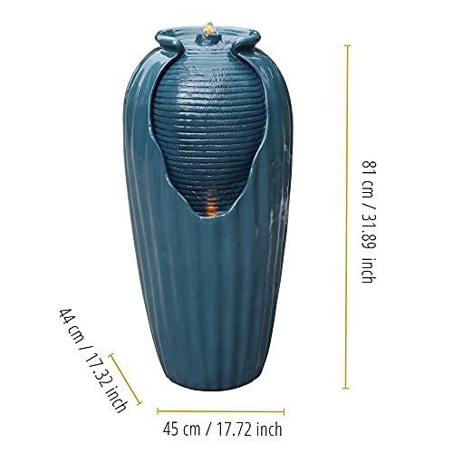 32 in. Outdoor Contemporary Glazed Contoured Vase Water Fountain with LED Lights to Create a Calming Oasis in Gardens and Landscaping