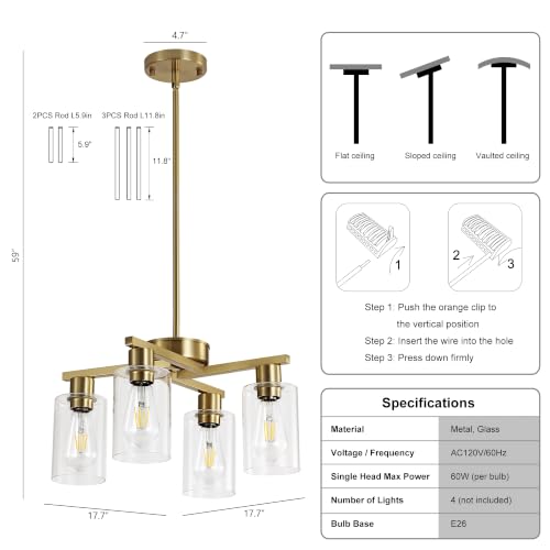 4 Light Farmhouse Gold Chandelier