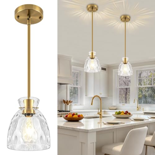 Modern Brushed Gold Pendant Lights Kitchen Island 2 Pack 5.9" Hanging Light