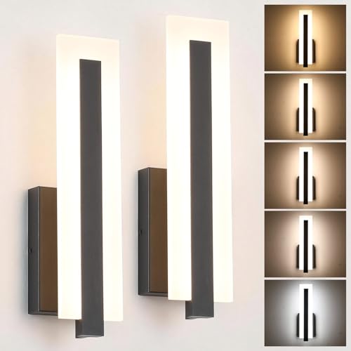 Hardwired Black Dimmable Modern LED Wall Sconce 2 Packs 3000K 3500K 4000K 5000K 6000K Indoor Wall Lights Up and Down Wall Mount Light for Living Room Bedroom Hallway Corridor