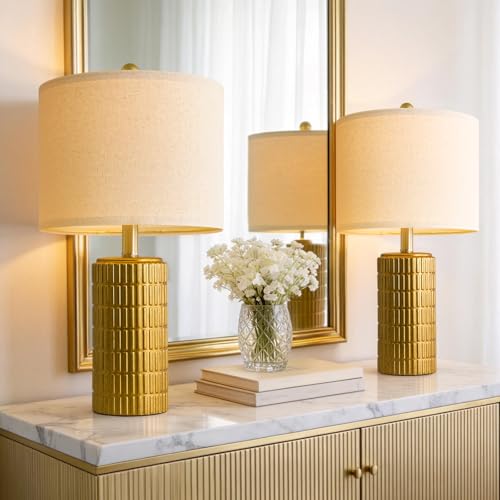 20.75" Brass Gold Ceramic Table Lamps Set of 2 for Living Room (2 Count)