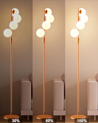 Mid Century Modern 4 Globe Orange Floor Lamp Dimmable Standing Lamp with 3000K Warm White Bulbs Included (4 Count)