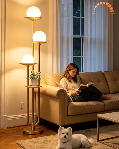 3 Light Globe Floor Lamp with Shelf Modern Dimmable Floor Lamps for Reading (3 Count)