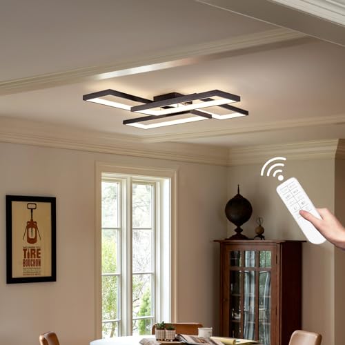 Modern LED Ceiling Lights for Bedroom 26" Dimmable Square Ceiling Lights for Living Room with Remote Control Black Bedroom Light Fixture for Kitchen