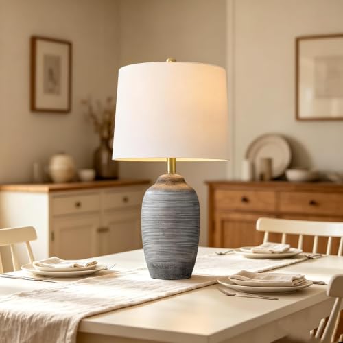 24.5" Ceramic Rustic Lamp for Living Room with Pre