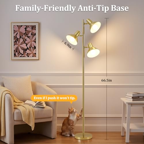 3 Light Floor Lamps for Living Room (Gold)