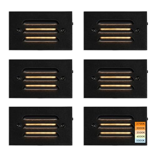 4 Inch 5CCT 12V 4W Low Voltage LED Step Light with Horizontal Louvered Faceplate for Steps Decks Stairs (6 Count)