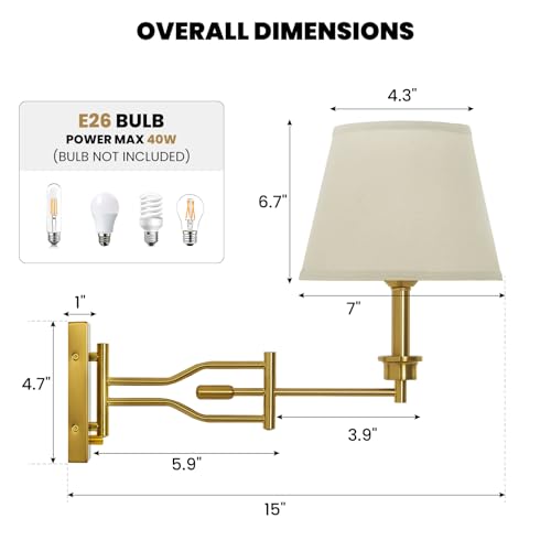 15" Gold Swing Arm Wall Sconce Adjustable Wall Lamp