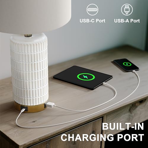 Small Bedside Table Lamps with USB Ports for Bedroom