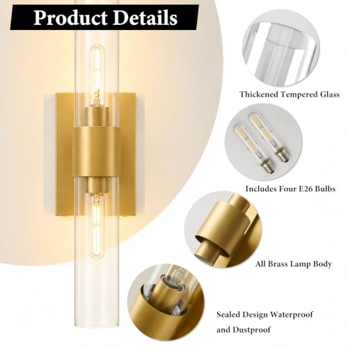 Gold Brass Bathroom Wall Sconce (2 Count)
