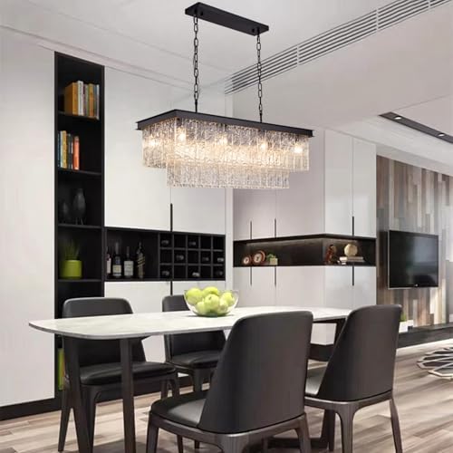 35.4" Black Rectangular Handmade Glass Chandelier Dining Room Kitchen