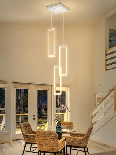 3 Lights Modern Rectangle Chandelier Dimmable Pendant Lighting Adjust LED Staircase Chandelier Hanging Light Fixtures for Kitchen Island Dining Room Entryway Foyer Chrome