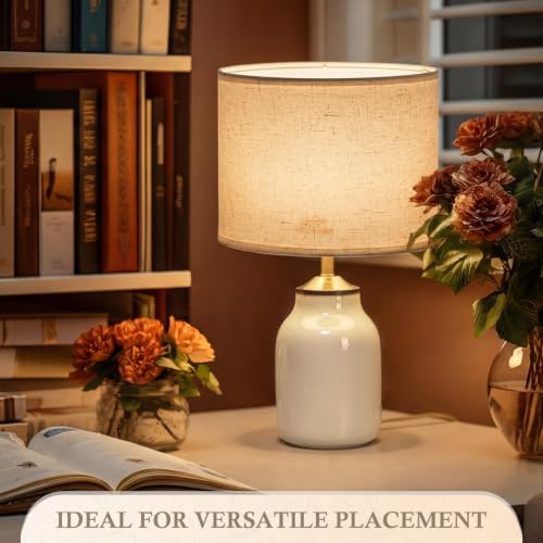 1 Pcs 21" Beige Ceramic Table Lamps with Linen Shades