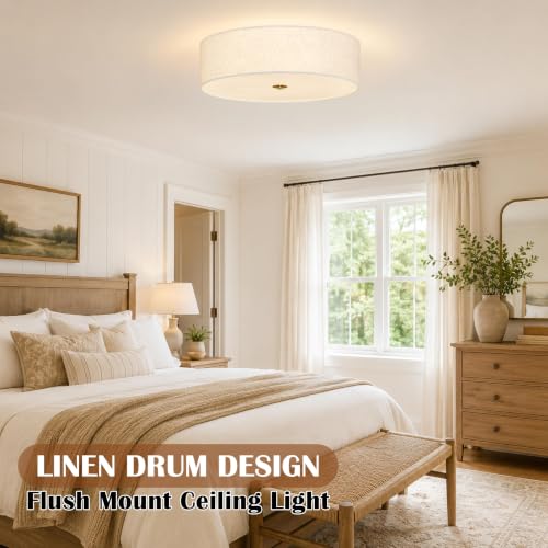 20" Modern Fabric Ceiling Light Gold Classic Drum Light Fixture 5