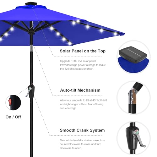 Solar Led Patio Umbrella with 24 Lights 7.5FT