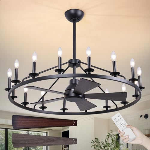 44" Black Wagon Wheel Ceiling Fan with 16 (16 Count)