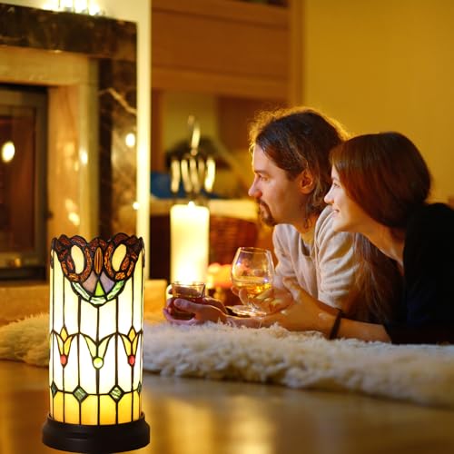 Tiffany Style Table Lamp For Bedroom Blue Dragonfly Stained Glass Nightstand Bedside Night Lamp Party Light Hand (2 Count)