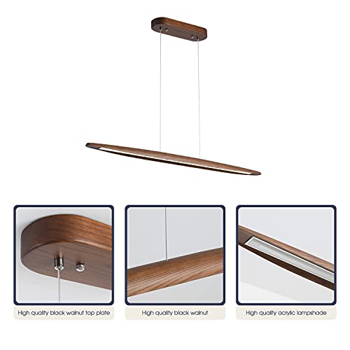 51" Wood Linear Pendant Light Wood Dining Room Light Fixture Modern Pool Table Lights Kitchen Island Lights for Dining Room Bar Kitchen Island Walnut Color