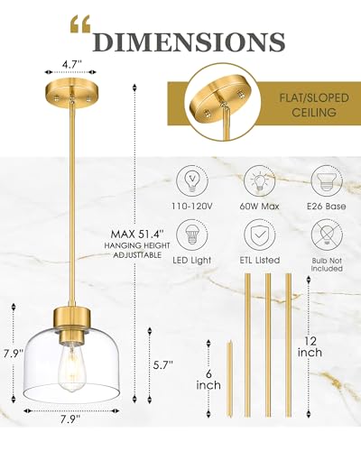 2 Pack 8" Brushed Gold Pendant Lights Kitchen Island