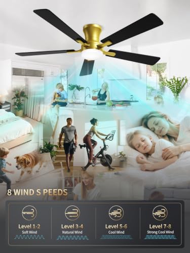 52 Inch Black Gold Low Profile Ceiling Fan with Light and Remote (Gold Black / 52 Inch)