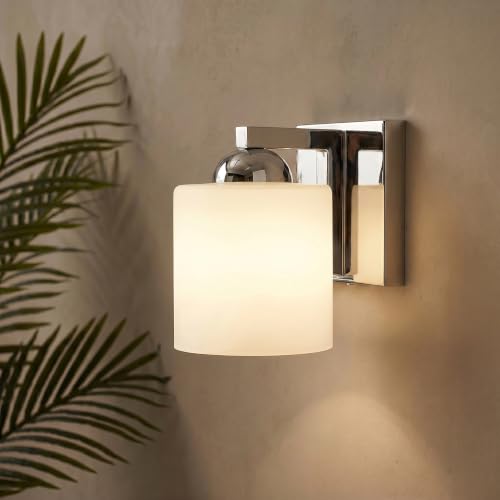 1 Light Chromed Bathroom Vanity Light with White Glass Shade