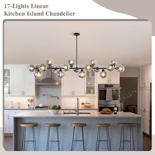 75'' Black Linear Chandelier Large Dining Room Light Fixtures Over Table