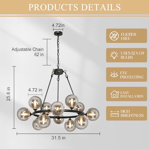 Wagon Wheel Chandelier Modern Sputnik Globe Dining Room Light Fixture 32''