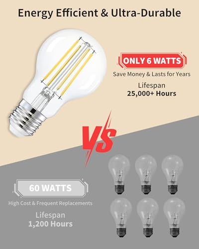 A19 Neutral White Edison Bulbs (6 Count)