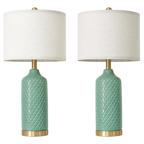 24.25" Modern Ceramic Green Table Lamps Set of 2 Lamps Living Room Bedroom (2 Count)