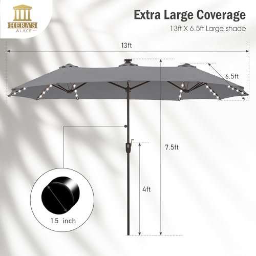 13 ft Patio Umbrella with 120 LED Solar Lights Outdoor Umbrella