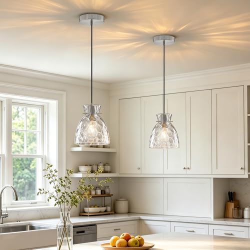 5.9" Hammered Glass Mini Pendant Lights for Kitchen Island Brushed Nickel (2 Count)