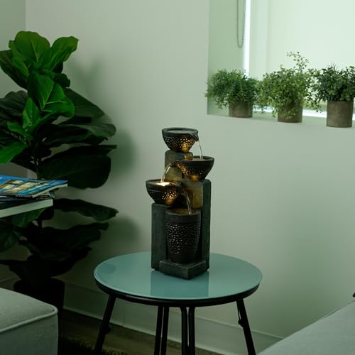 Alpine Corporatio 14" Tall Stoned Jar Cascading Water Fountain with LED Lights