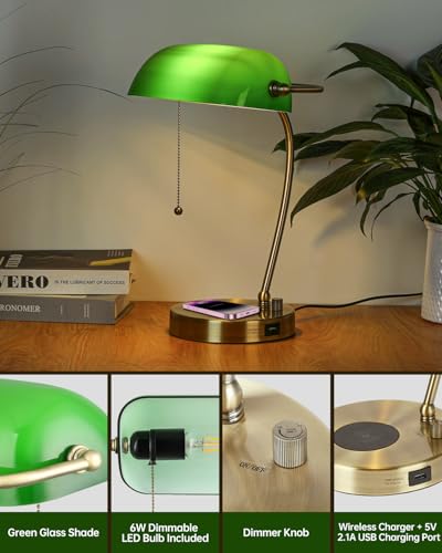 Stepless Dimmable Green Glass Bankers Desk Lamp