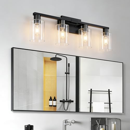 4 Light Bathroom Light Fixtures Black