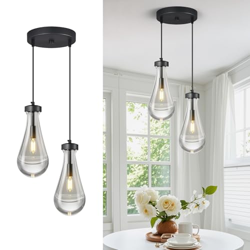 Raindrop Pendant Lights Kitchen Island Teardrop Black Hanging Light Fixtures Clear Solid Glass Pendant Light Modern Chandeliers for Dining Room Porch Corridor Living Room