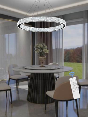 39.4in Large Ring Chandelier for Living Room Modern LED Black Crystal Chandelier for Dining Room Dimmable 2700K