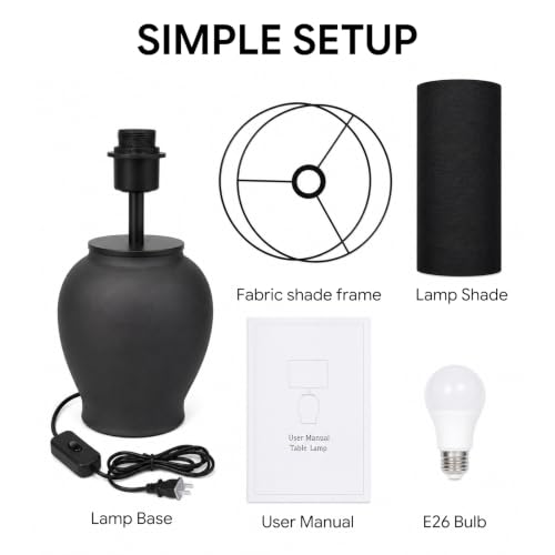 Black Ceramic Table Lamp with Black Shade
